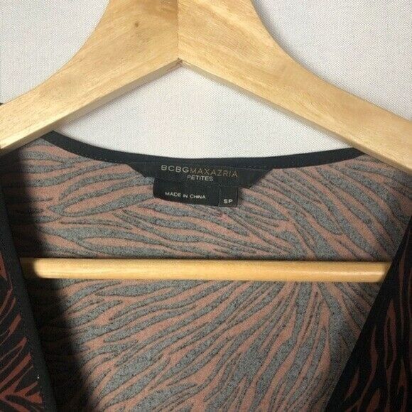 BCBGMaxAzria Brown Zebra Animal Print V-Neck Wrap Long Sleeve Dress SP - Picture 9 of 11